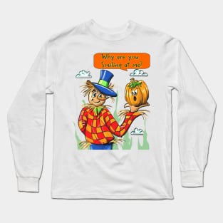 Halloween Scarecrow holding pumpkin allover print Makes a great Funny Halloween Shirt and Gift Item Long Sleeve T-Shirt